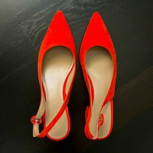 Ann Taylor NEW Red Coral sling back flats heels 8M - influencer! Fab